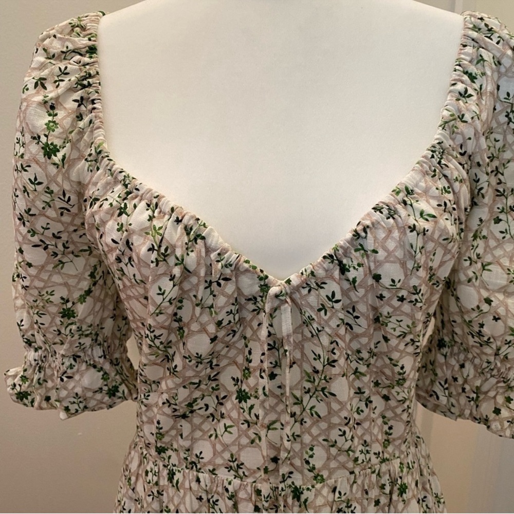 Hill House Cream Midi Dress with Green Floral Print - Picture 2 of 6